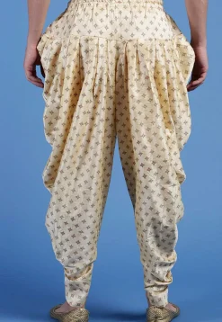 Block Printed Art Silk Dhoti Pant in Beige
