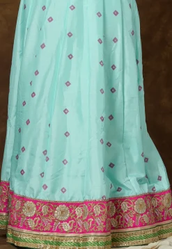 Block Printed Art Silk Gown in Sea Green
