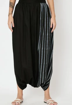 Block Printed Art Viscose Silk Harem Pant in Black