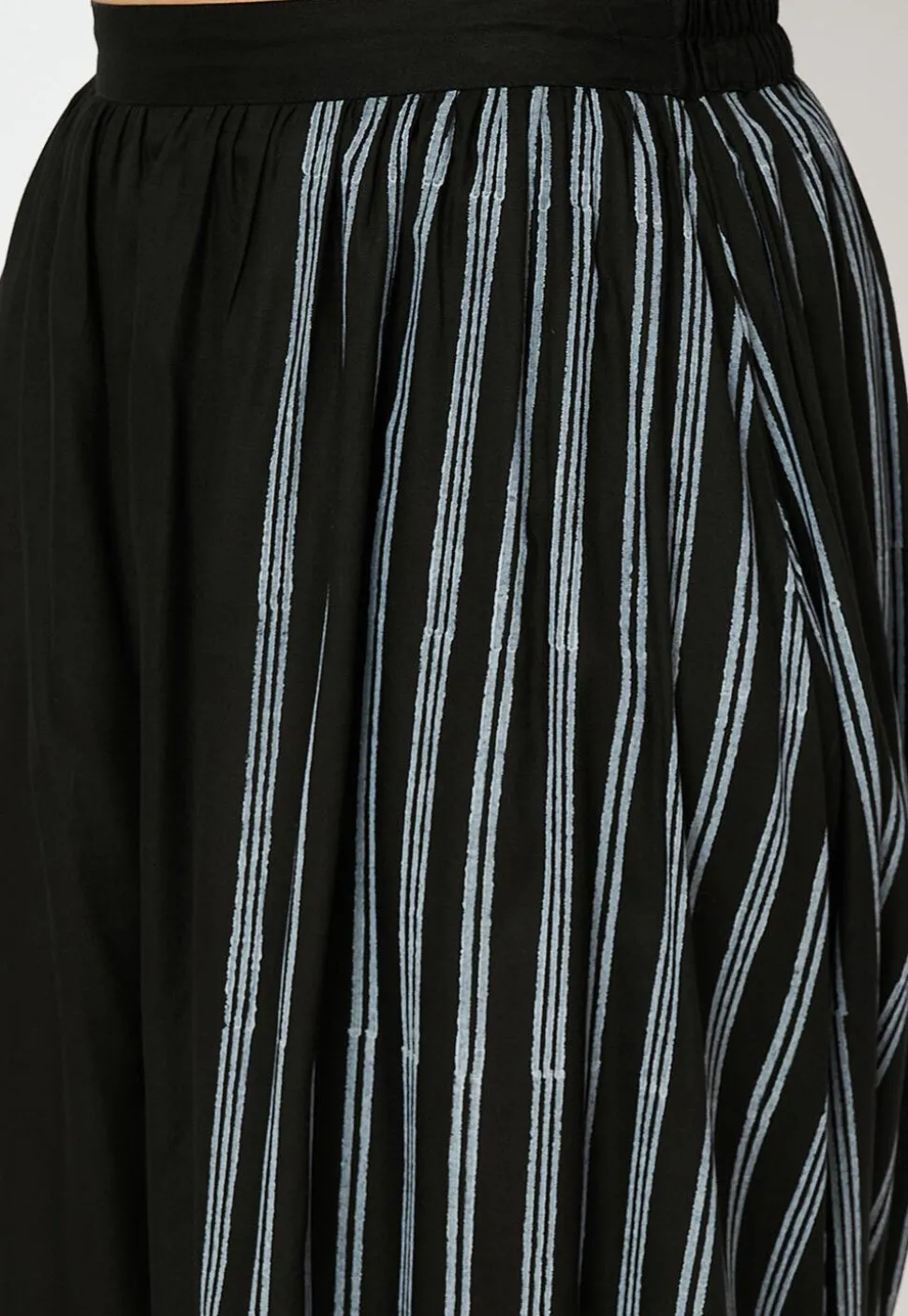 Block Printed Art Viscose Silk Harem Pant in Black