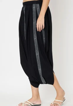 Block Printed Art Viscose Silk Harem Pant in Black