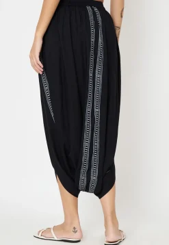 Block Printed Art Viscose Silk Harem Pant in Black