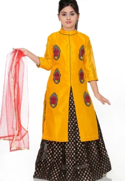 Block Printed Bhagalpuri Silk Lehenga in Mustard