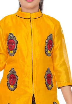 Block Printed Bhagalpuri Silk Lehenga in Mustard
