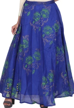 Block Printed Chanderi Silk Skirt in Royal Blue