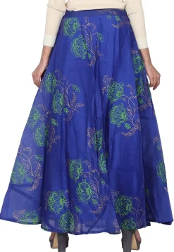 Block Printed Chanderi Silk Skirt in Royal Blue