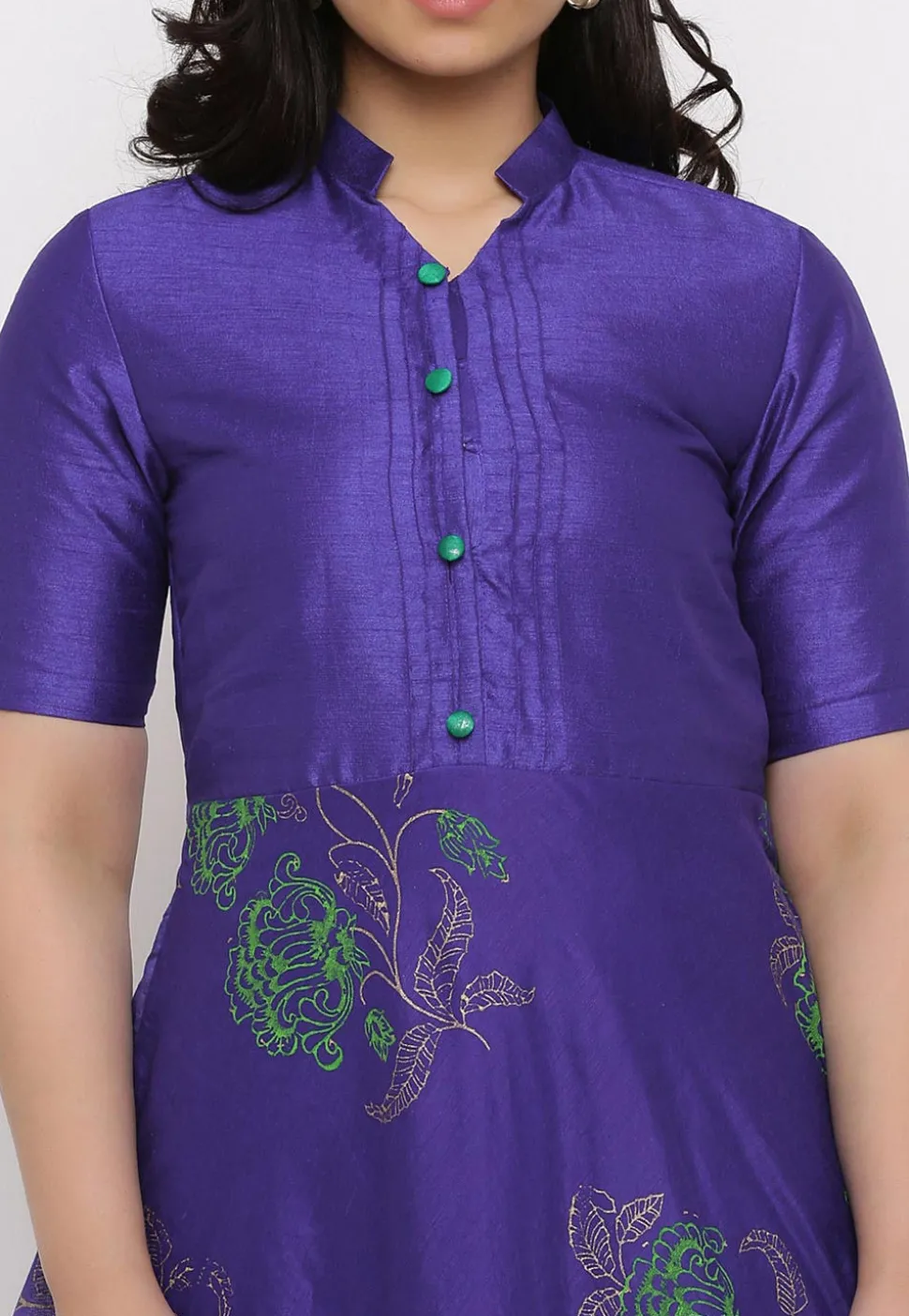 Block Printed Chanderi Silk Abaya Style Suit in Royal Blue