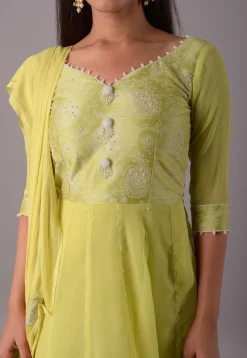 Block Printed Chiffon Anarkali Suit in in Pastel Yellow