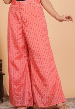 Block Printed Chinon Crepe Palazzo in Peach