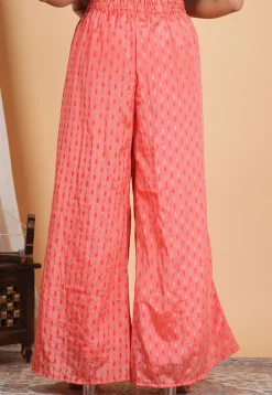 Block Printed Chinon Crepe Palazzo in Peach