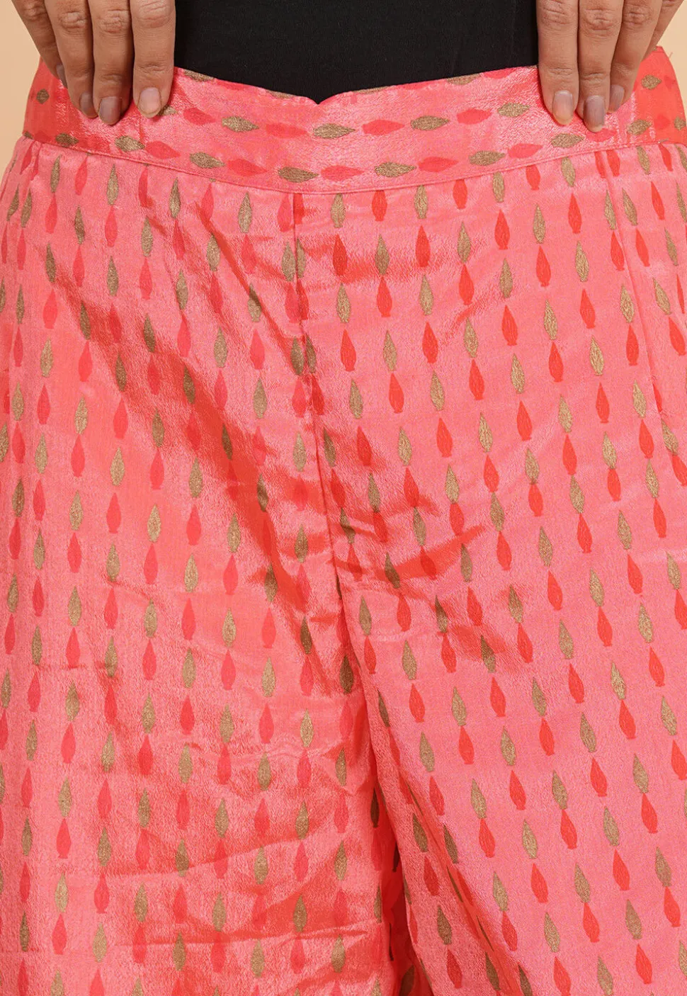 Block Printed Chinon Crepe Palazzo in Peach