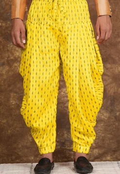 Block Printed Chinon Silk Patiyala in Yellow