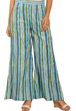 Block Printed Cotton Asymmetric A Line Suit in Blue