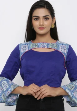 Block Printed Cotton Blouse in Blue