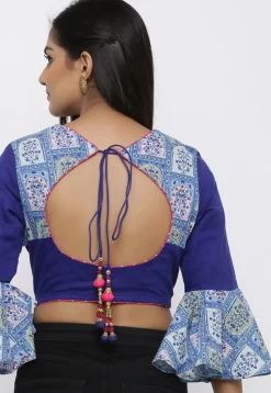 Block Printed Cotton Blouse in Blue
