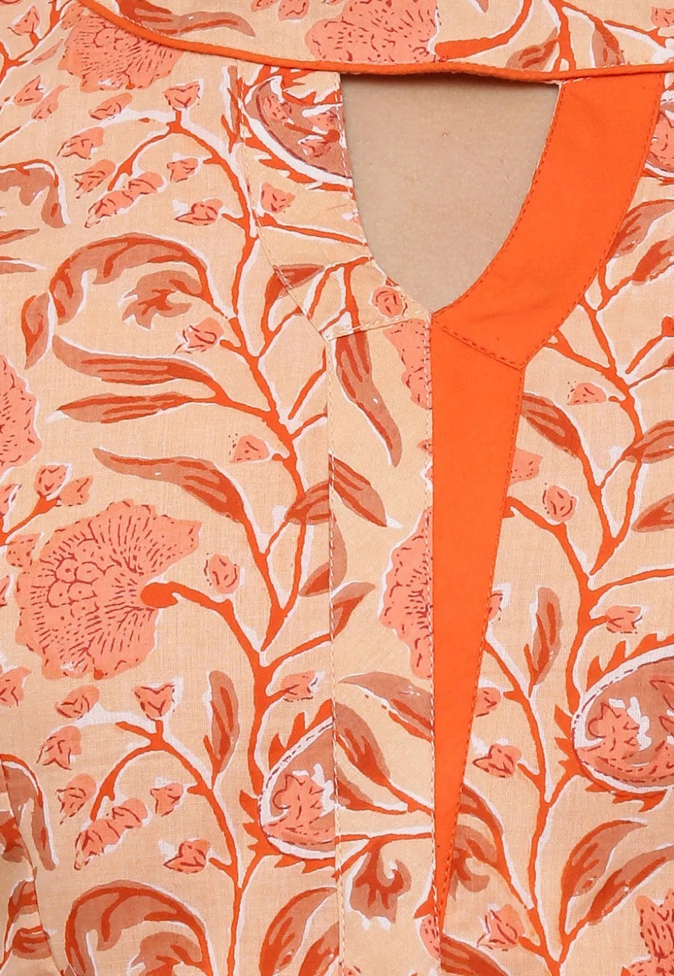 Block Printed Cotton Blouse in Peach