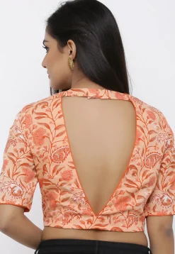 Block Printed Cotton Blouse in Peach