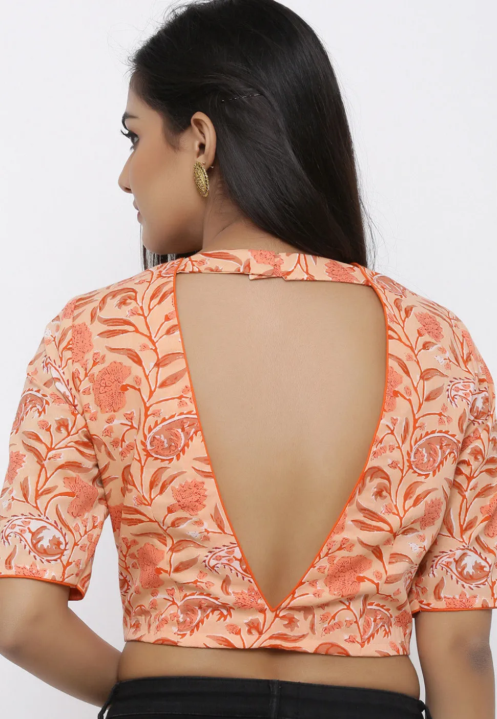 Block Printed Cotton Blouse in Peach