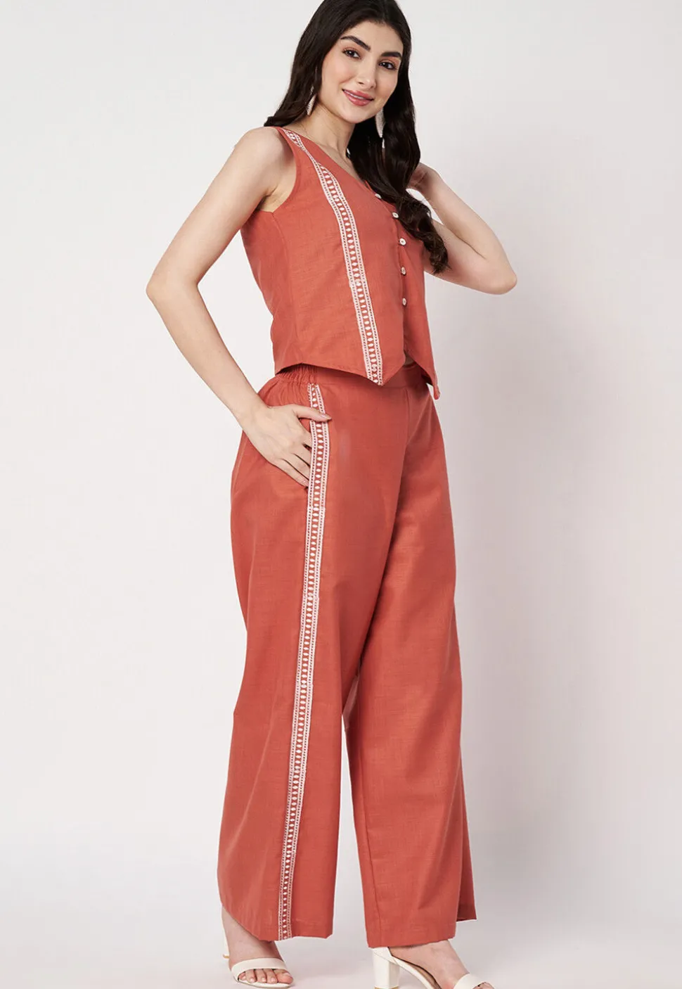 Block Printed Cotton Co Ord Set in Orange