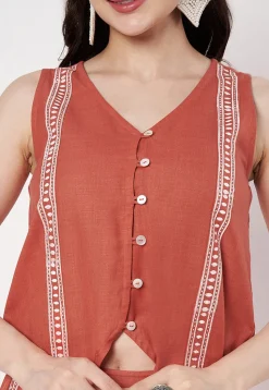 Block Printed Cotton Co Ord Set in Orange