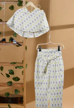 Block Printed Cotton Co Ord Set in White