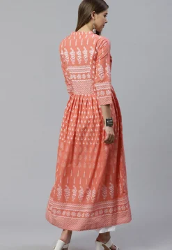 Block Printed Cotton Kurta in Peach