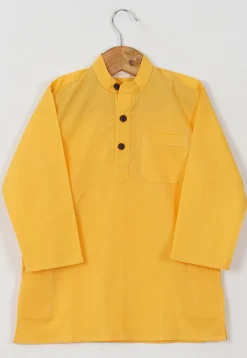 Block Printed Cotton Kurta Set in Light Yellow