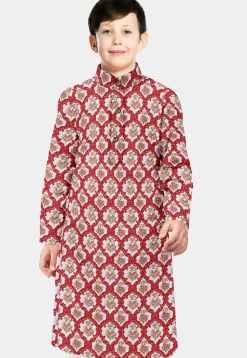 Block Printed Cotton Kurta in Dark Pink and Cream