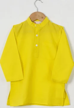 Block Printed Cotton Kurta Set in Yellow