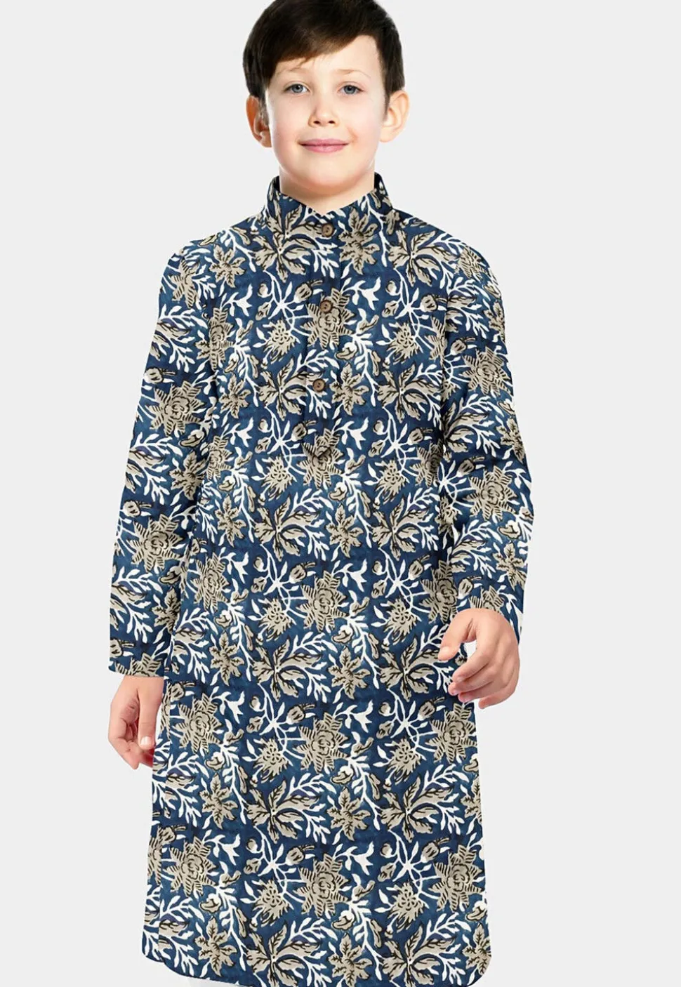 Block Printed Cotton Kurta in Indigo Blue