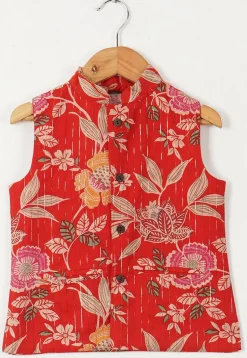Block Printed Cotton Kurta Set in Red