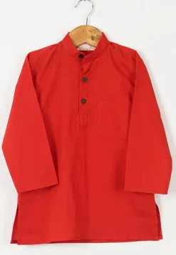 Block Printed Cotton Kurta Set in Red