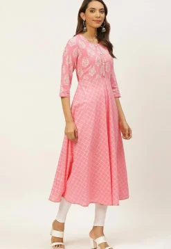 Block Printed Cotton Kurta in Pink