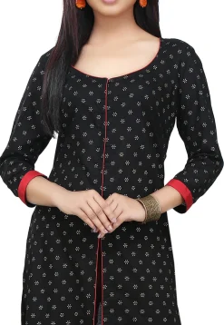 Block Printed Cotton Long Kurta in Black