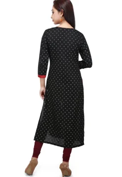 Block Printed Cotton Long Kurta in Black