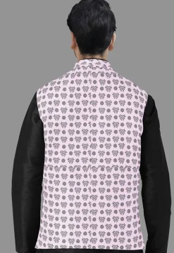 Block Printed Cotton Nehru Jacket in Pink