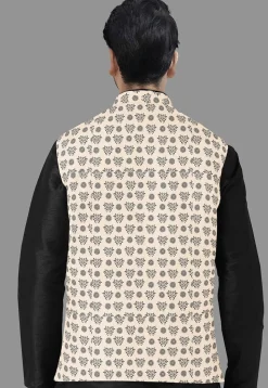 Block Printed Cotton Nehru Jacket in Peach