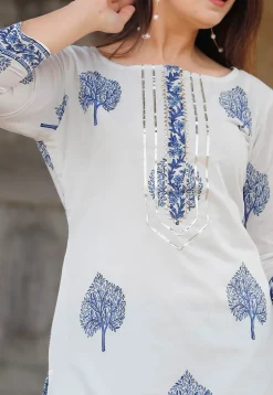 Block Printed Cotton Pakistani Suit in Off White