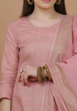 Block Printed Cotton Pakistani Suit in Pink