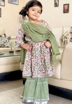 Block Printed Cotton Pakistani Suit in White