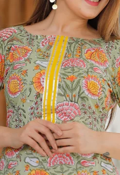 Block Printed Cotton Pakistani Suit in Dusty Green