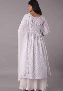 Block Printed Cotton Pakistani Suit in Off White