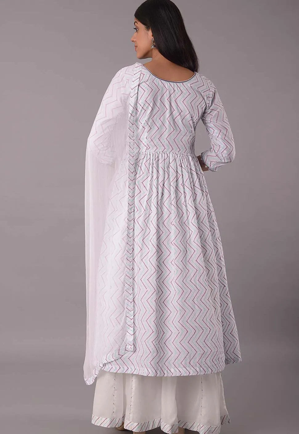 Block Printed Cotton Pakistani Suit in Off White