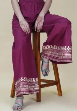 Block Printed Cotton Palazzo in Maroon