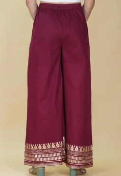 Block Printed Cotton Palazzo in Maroon