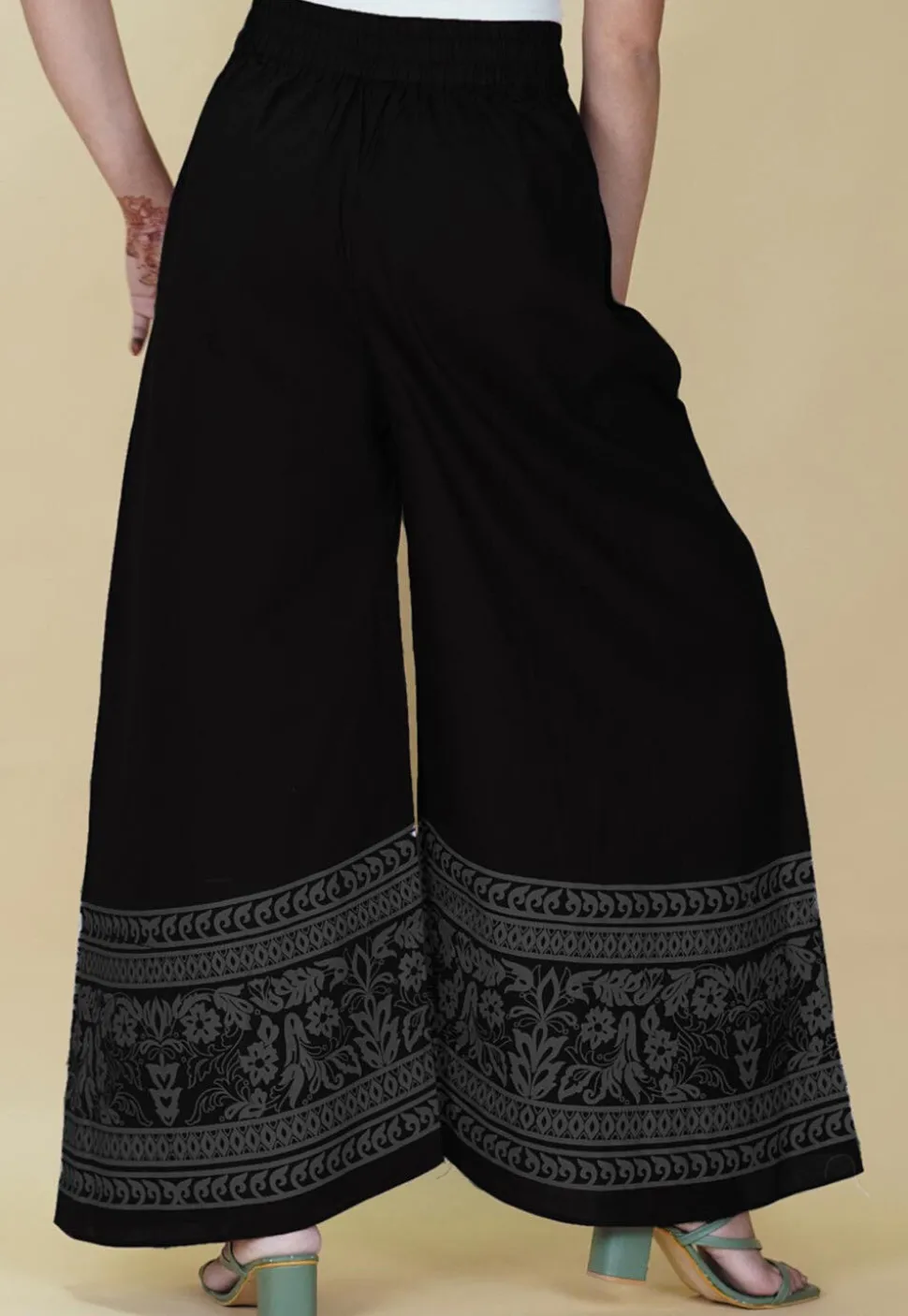 Block Printed Cotton Palazzo in Black