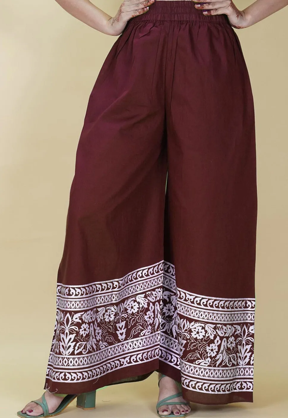 Block Printed Cotton Palazzo in Maroon