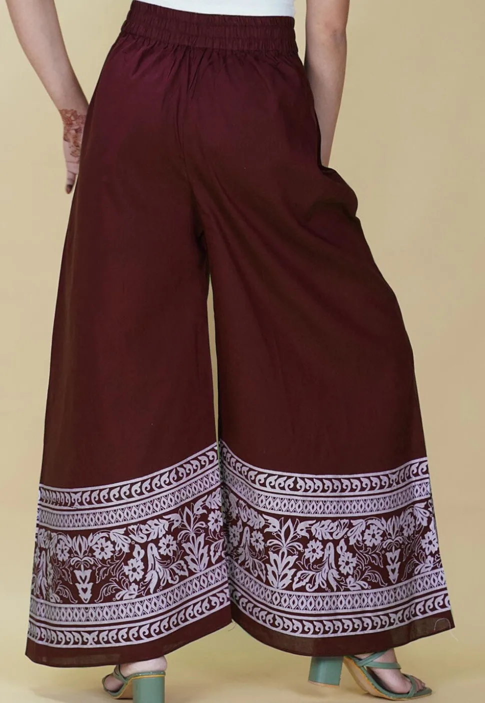 Block Printed Cotton Palazzo in Maroon
