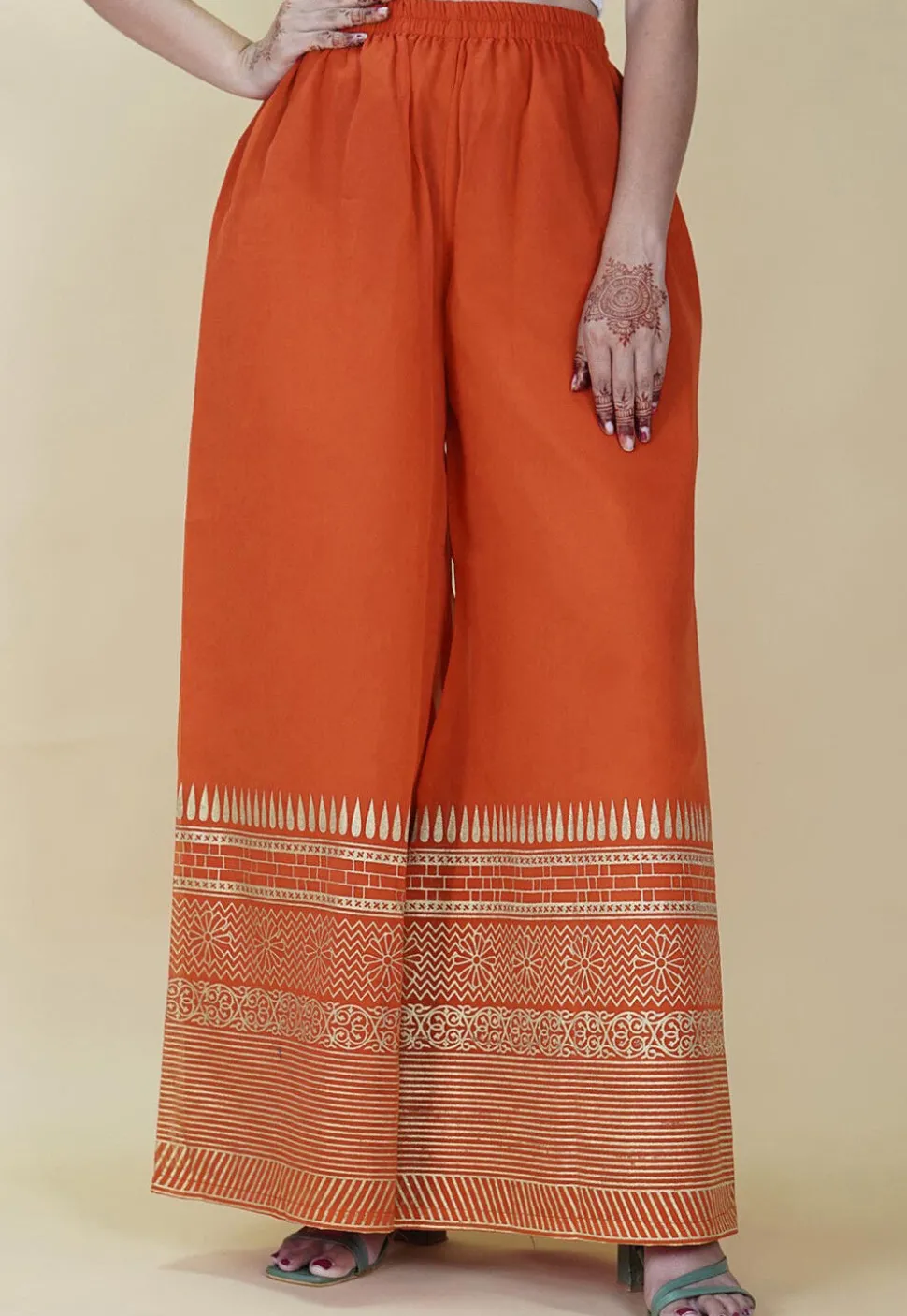 Block Printed Cotton Palazzo in Dark Orange