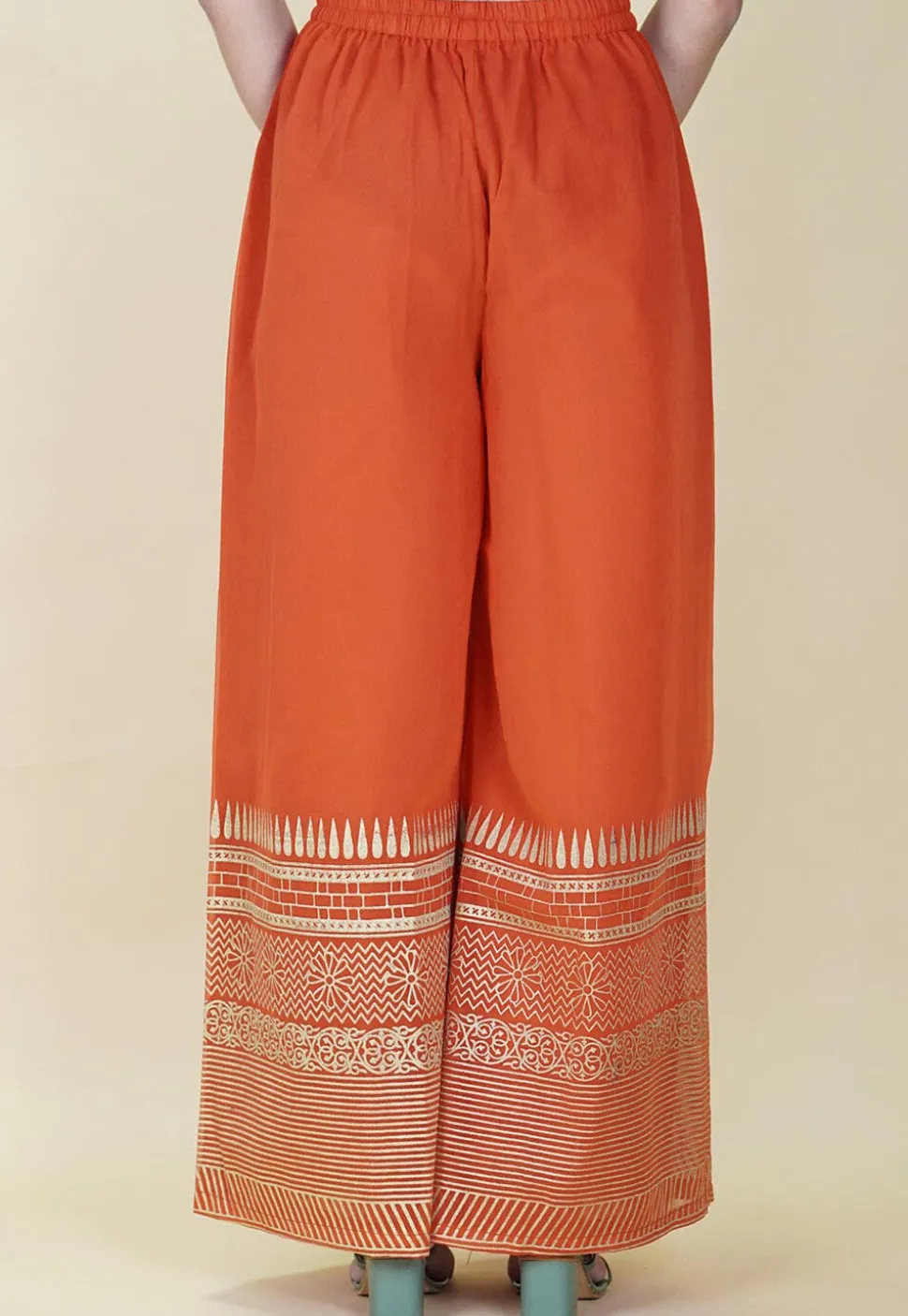 Block Printed Cotton Palazzo in Dark Orange